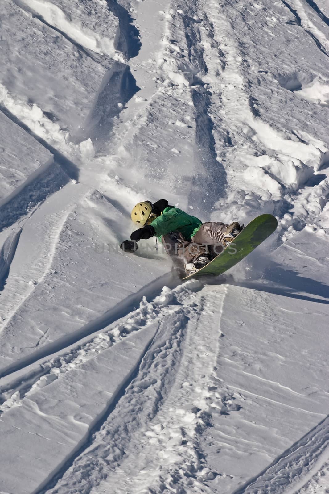 Snowboard freeride. Freerider on the slope of the mountain