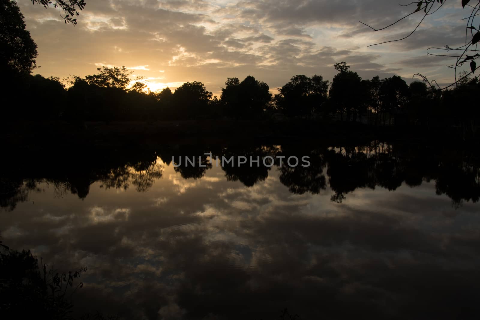 Refletion of the sunset sky over lake surface