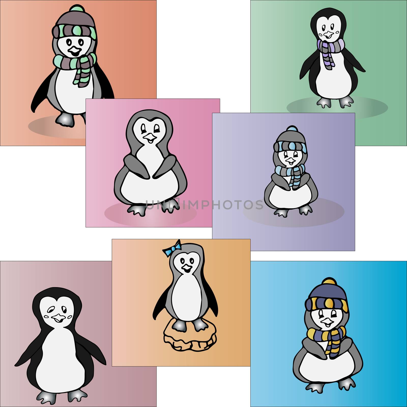 Illustrated vector pinguins. Set of animal penguin by kate_ovcharenko