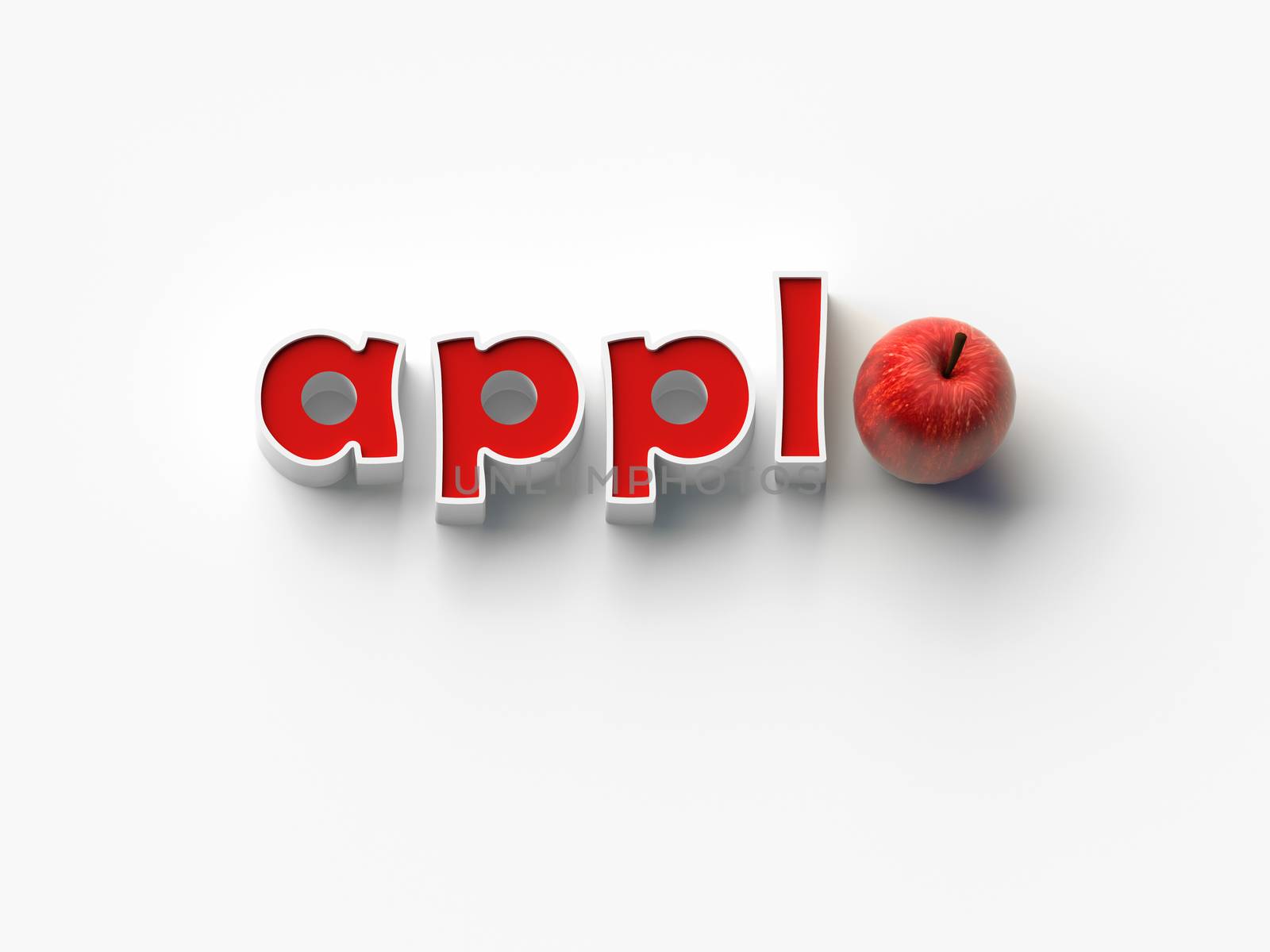 3D RENDERING WORDS 'appl' AND AN APPLE ON PLAIN BACKGROUND by PrettyTG