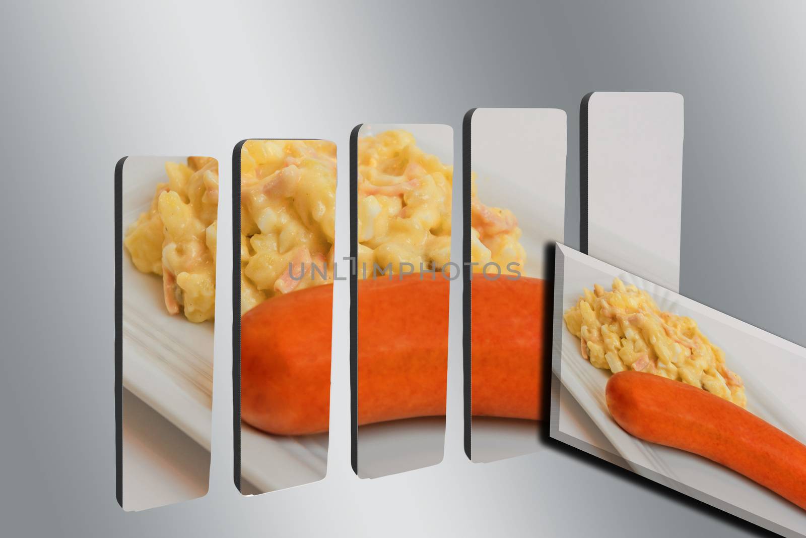 3D bar graph with photo of homemade potato salad with sausage.