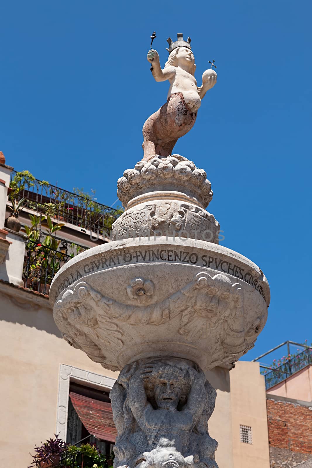Baroque fountain in Piazza del Duomo in Taormina, Sicily, Italy