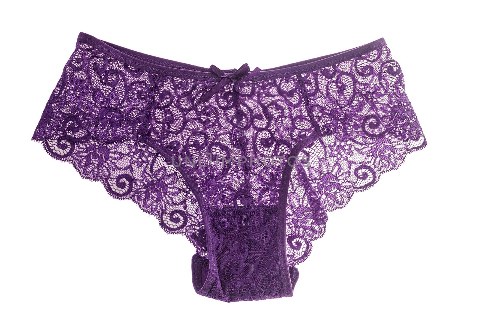 Elegant violet lace panties isolated on white