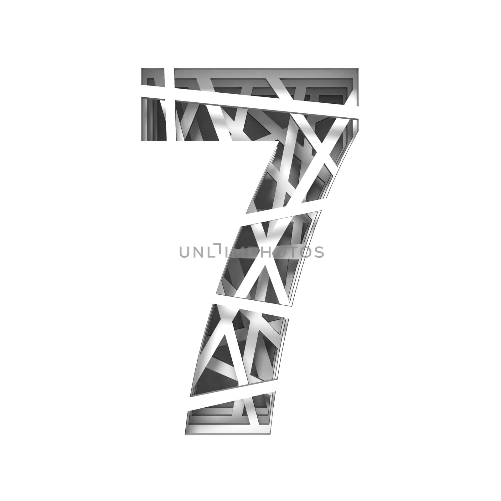 Paper cut out font number SEVEN 7 3D render illustration isolated on white background
