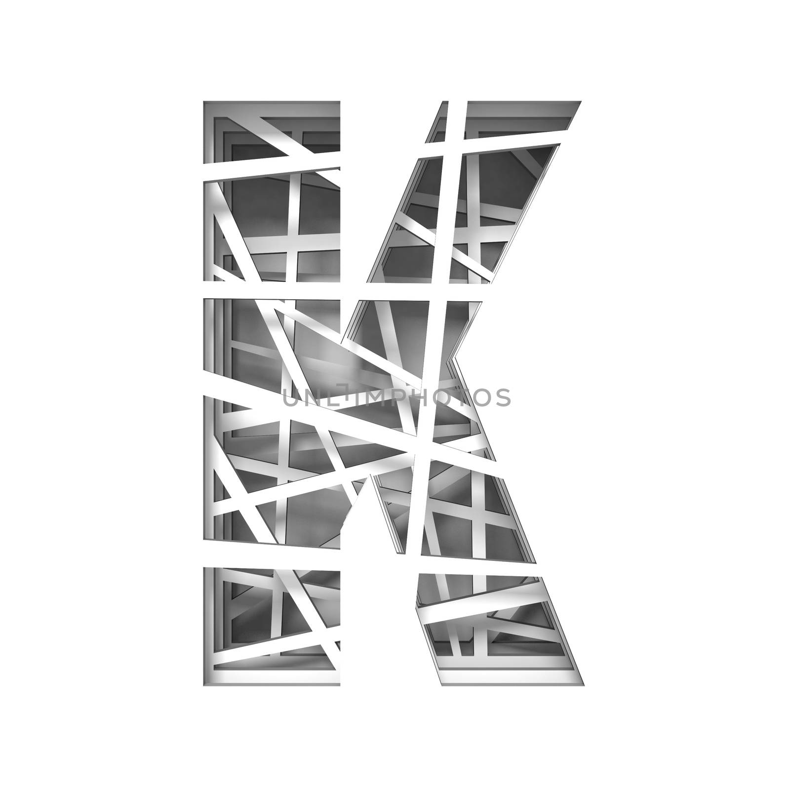 Paper cut out font letter K 3D render illustration isolated on white background