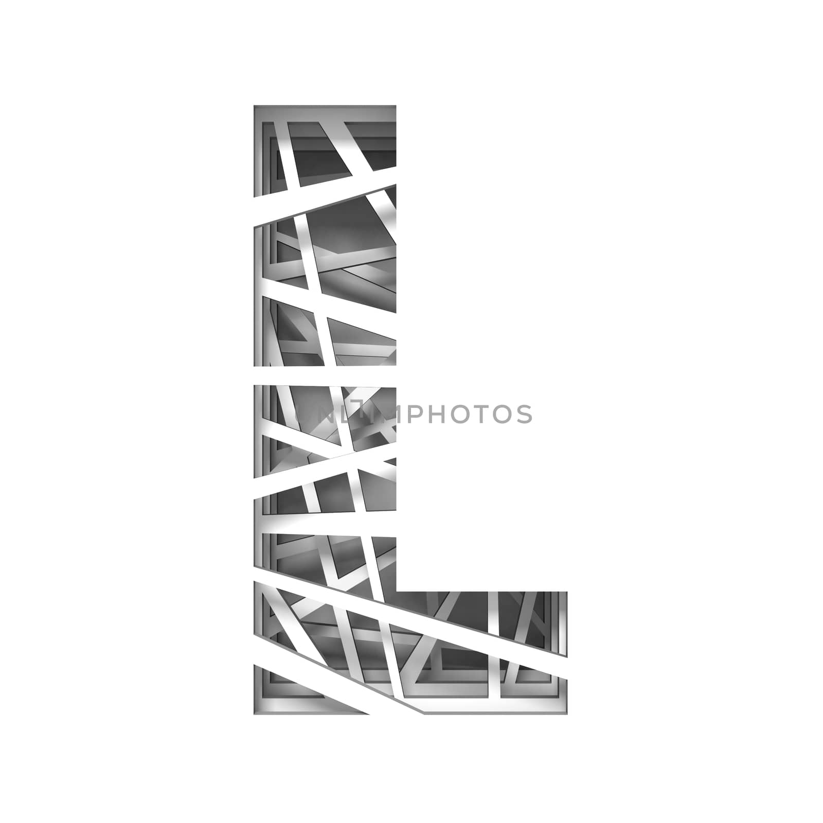 Paper cut out font letter L 3D render illustration isolated on white background