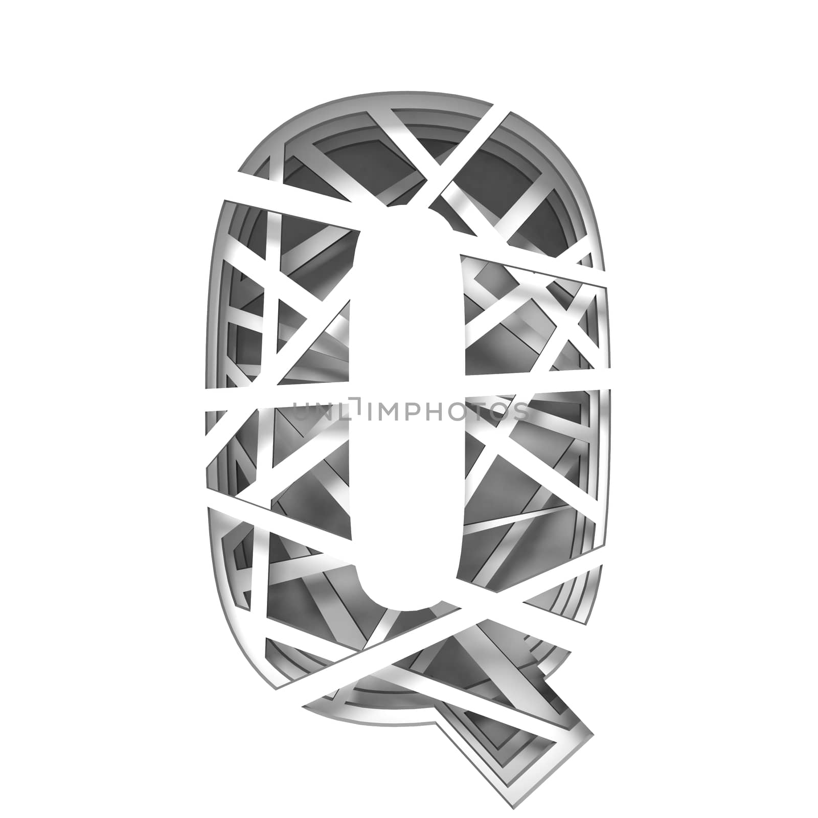 Paper cut out font letter Q 3D render illustration isolated on white background