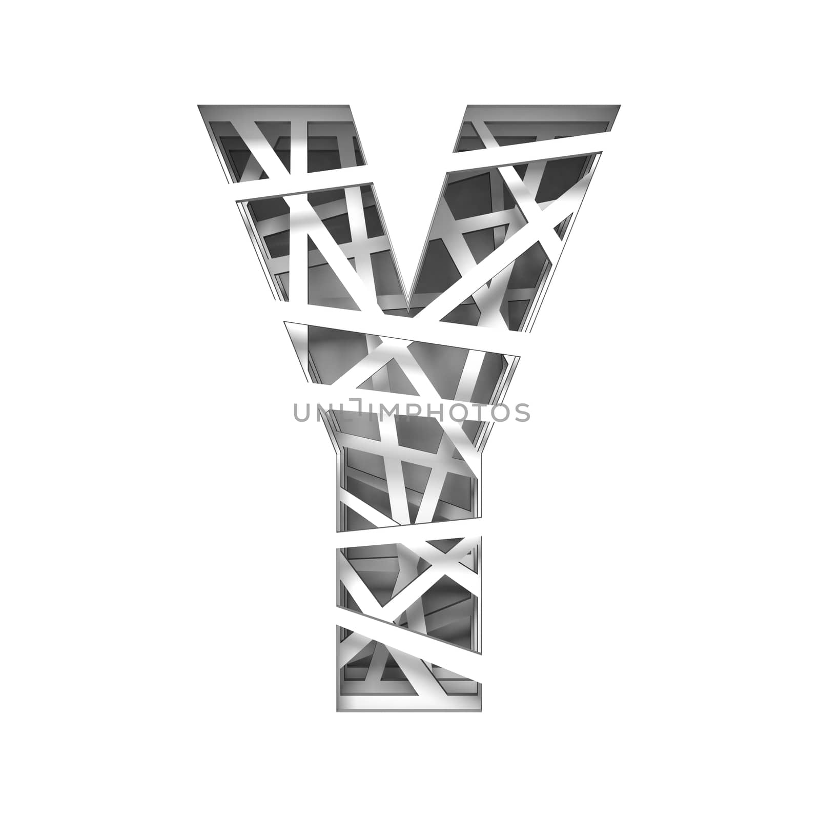 Paper cut out font letter Y 3D render illustration isolated on white background