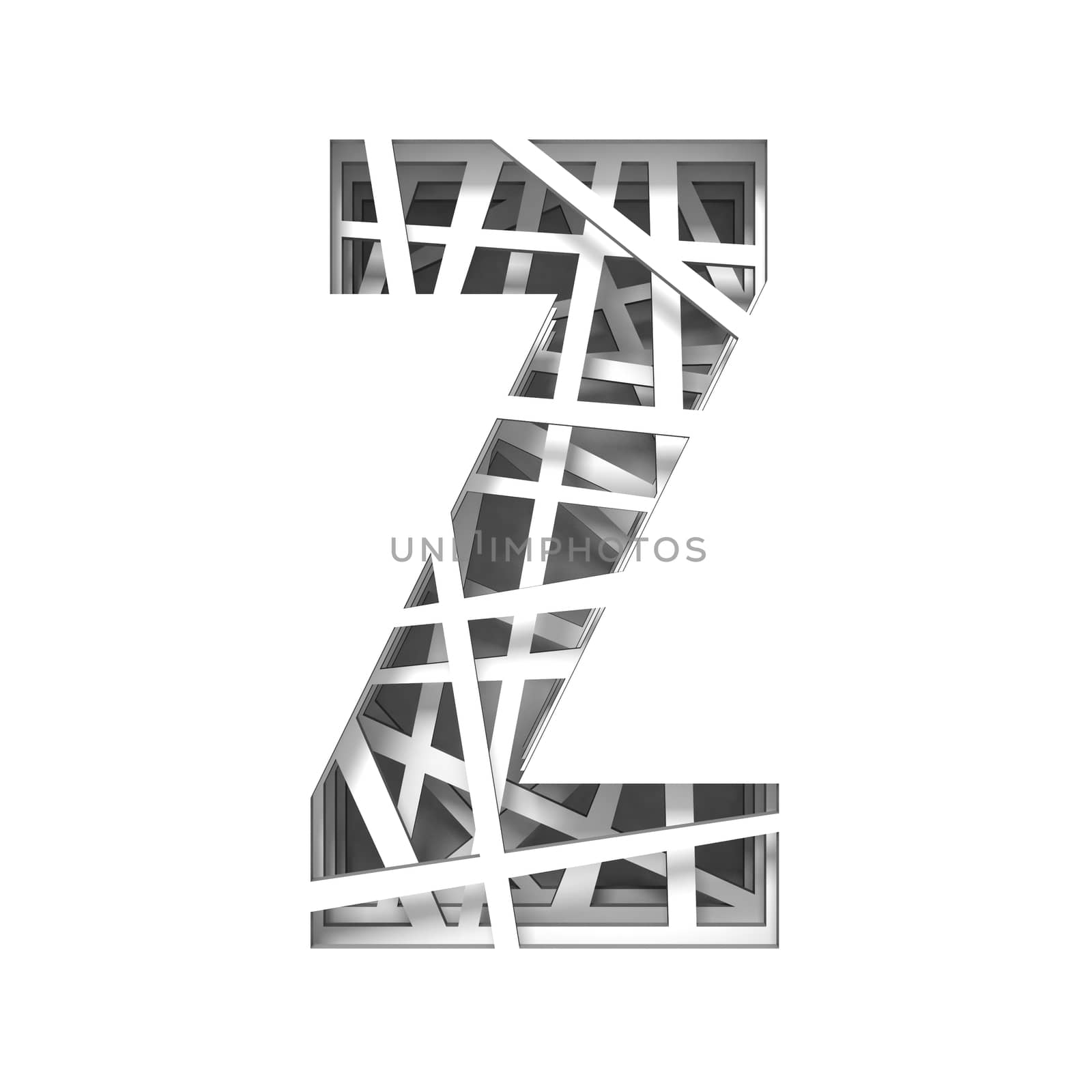 Paper cut out font letter Z 3D render illustration isolated on white background