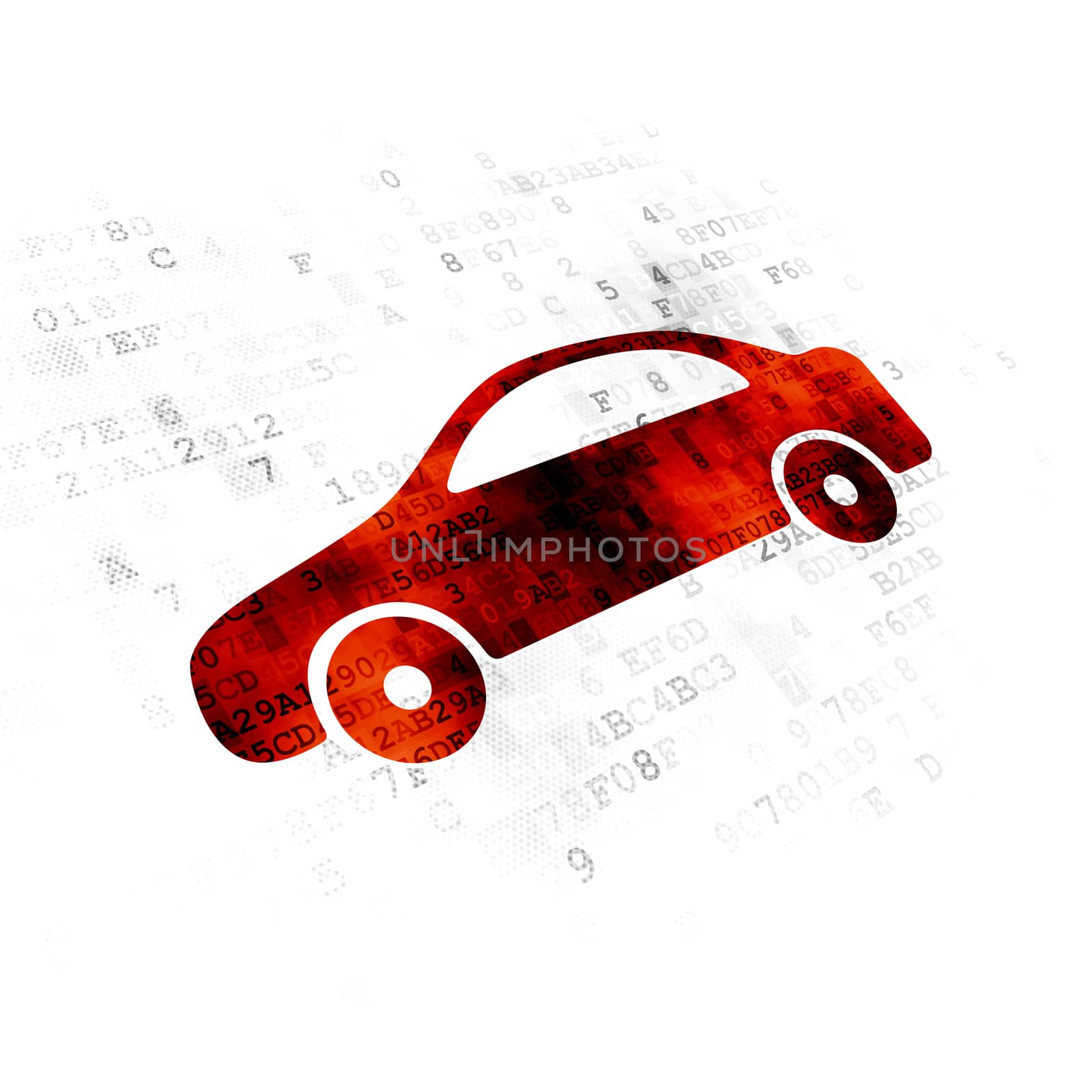 Travel concept: Pixelated red Car icon on Digital background