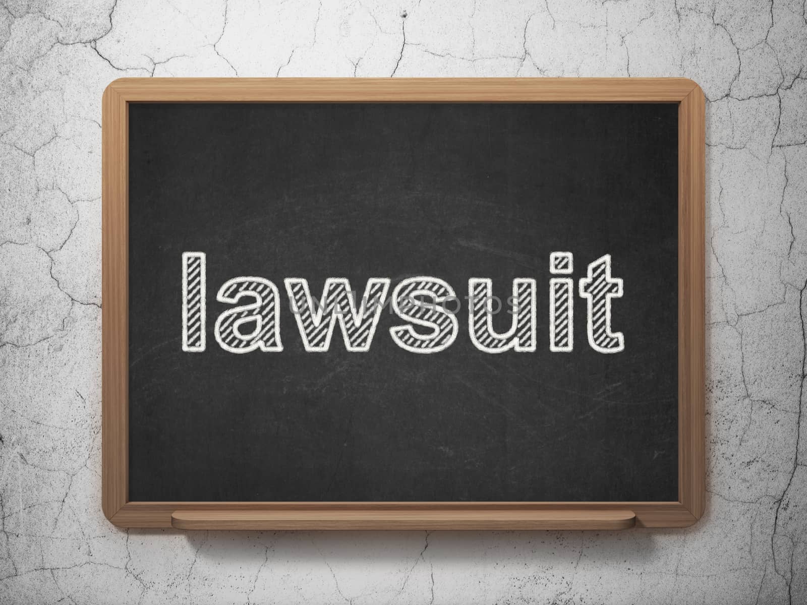 Law concept: text Lawsuit on Black chalkboard on grunge wall background, 3D rendering