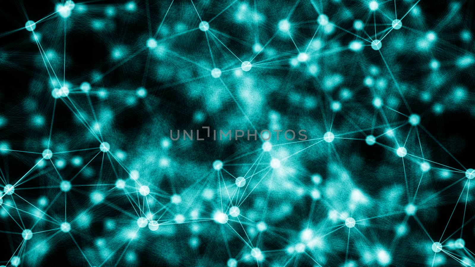 Abstract connected dots on bright blue background. 3d rendering