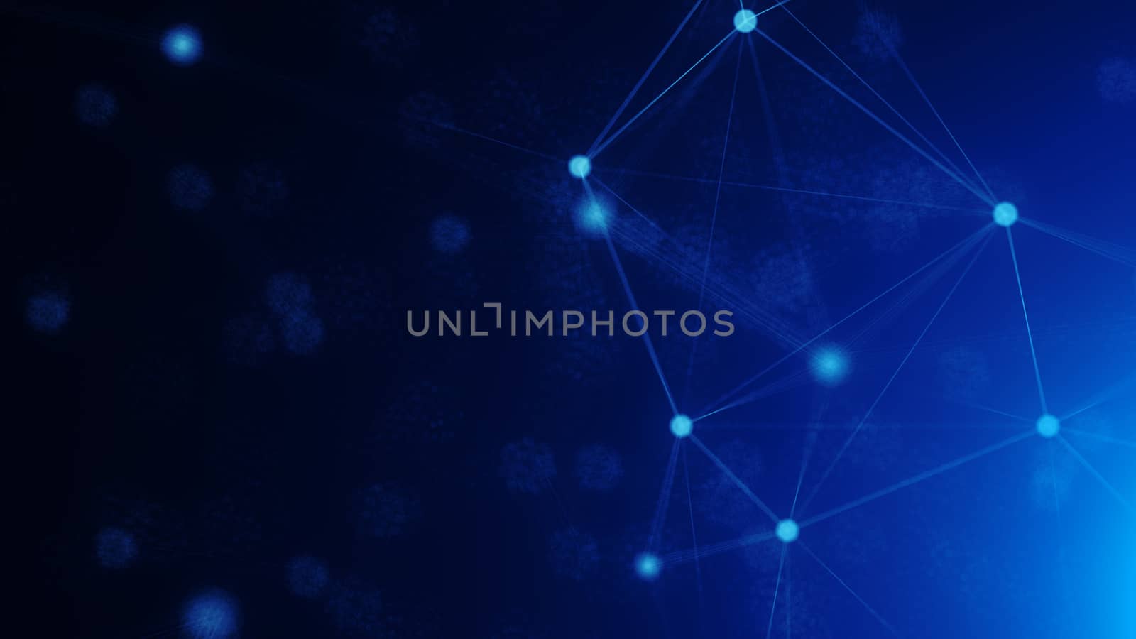 Abstract connected dots on bright blue background. 3d rendering