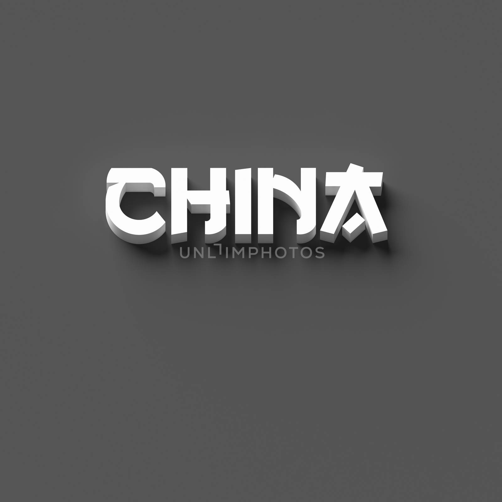 3D RENDERING WORDS 'CHINA' ON GREY PLAIN BACKGROUND