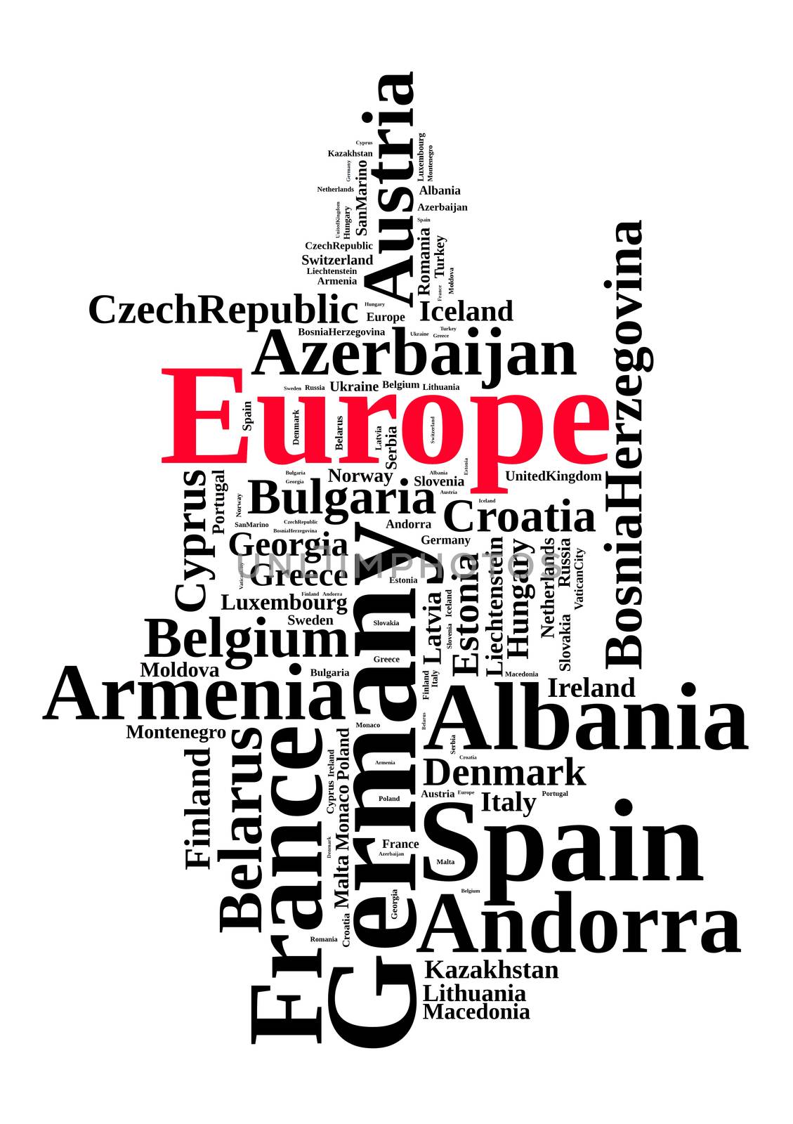 Countries in europe word cloud concept by eenevski