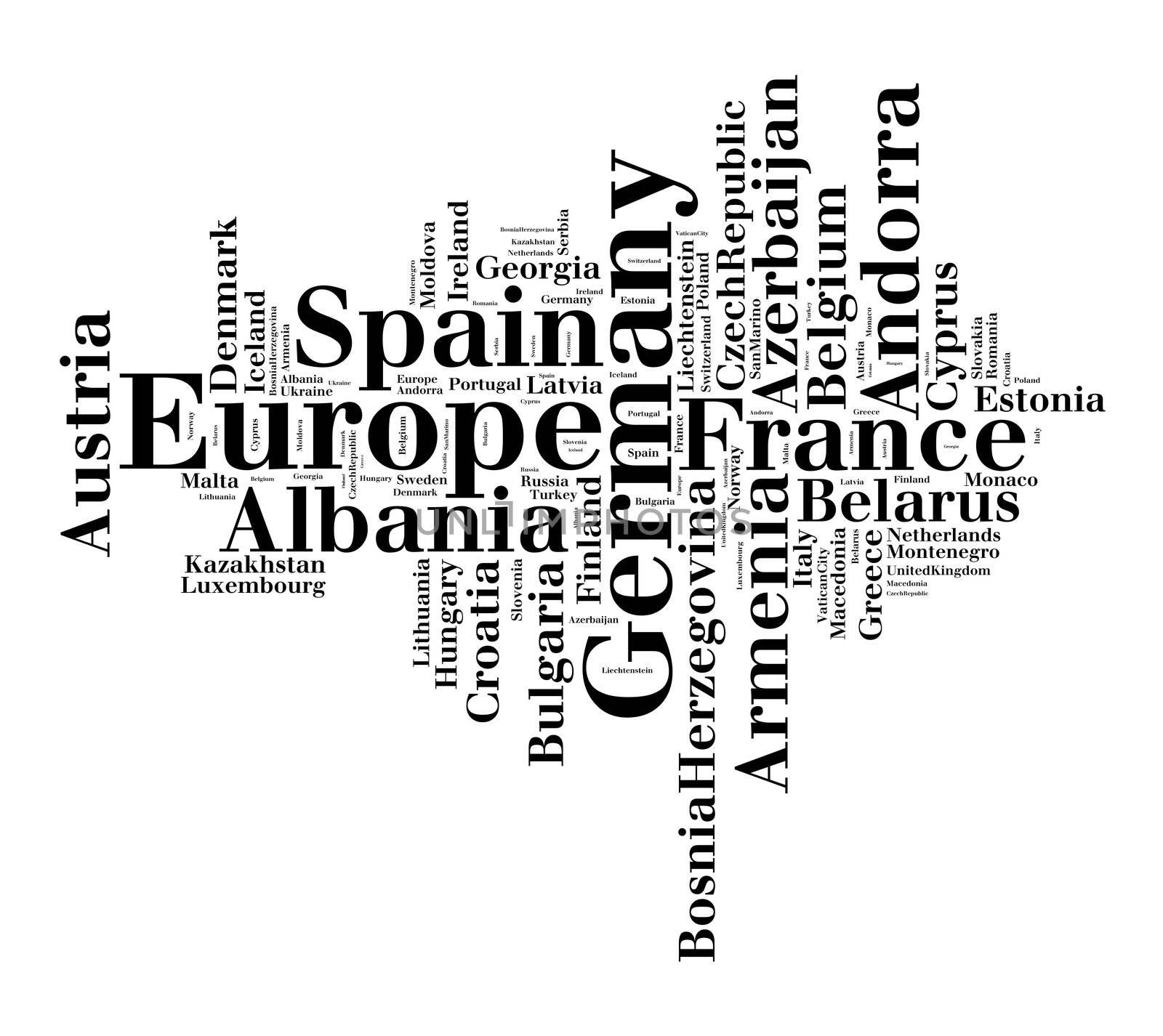 Countries in europe word cloud concept by eenevski
