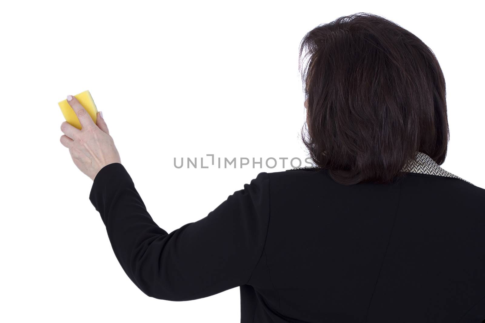 Senior business woman with foam rubber sponge