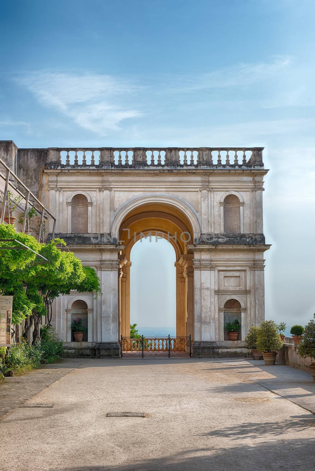 Triumphal Arch inside the iconic Villa d'Este, Tivoli, Italy