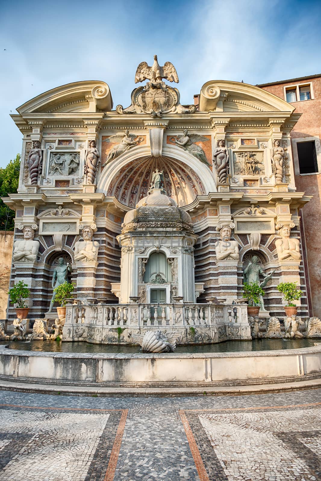 The Fountain of the Organ, iconic landmark in Villa d'Este, Tivoli, Italy