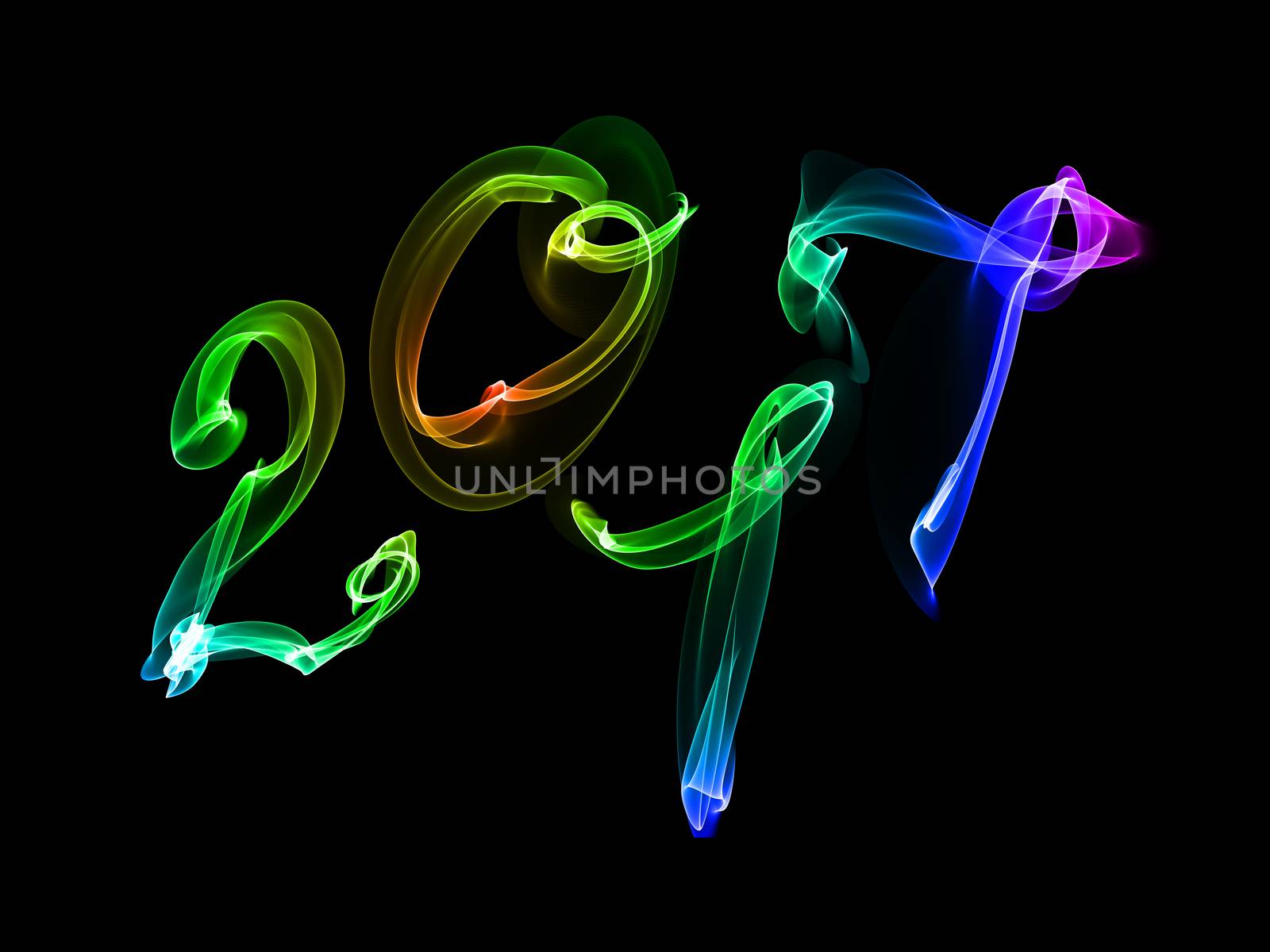 Happy new year 2017 isolated numbers written with flame light on black background.