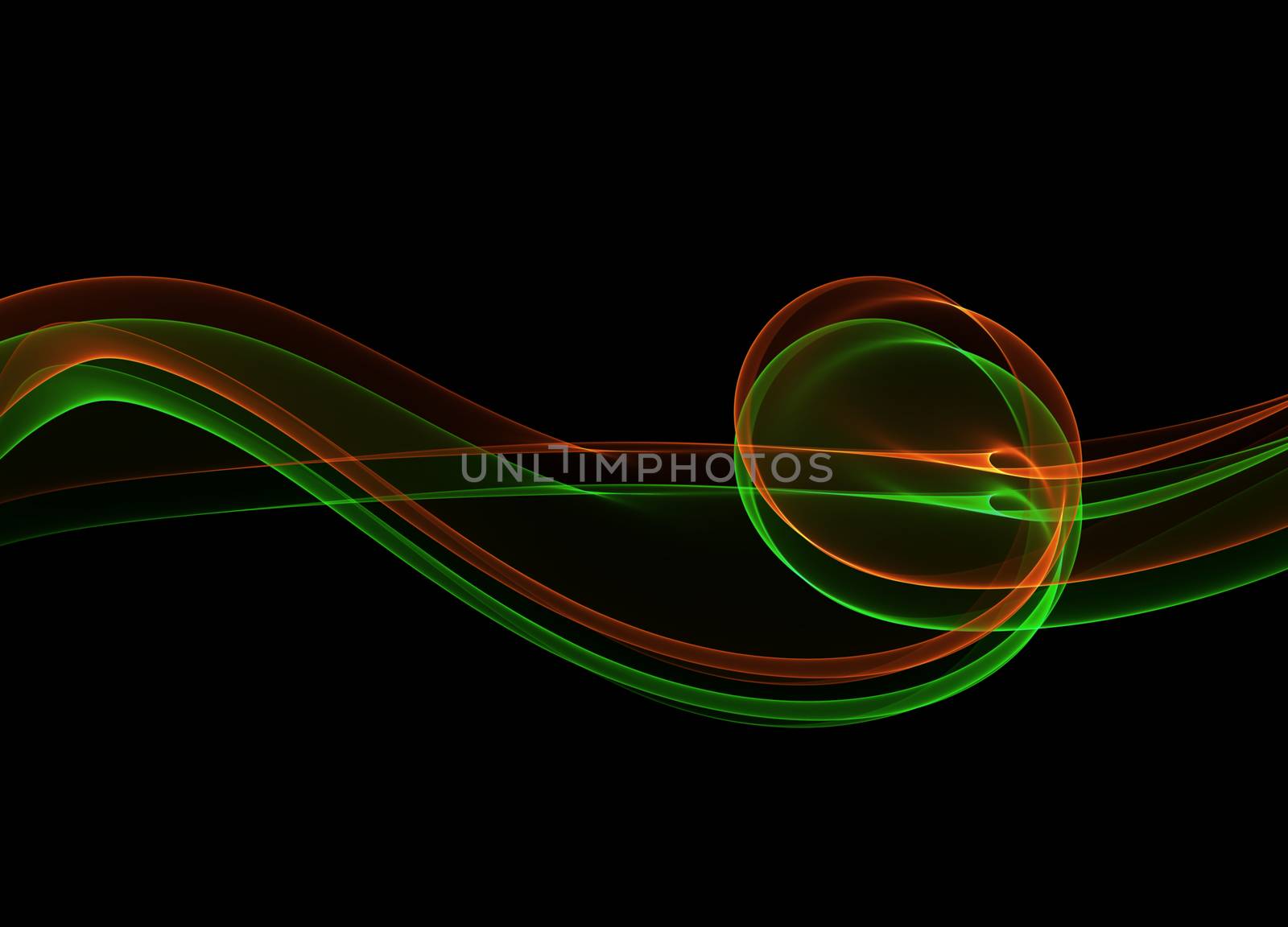 abstract eco fresh green and red smoke flame ribbon over black background.