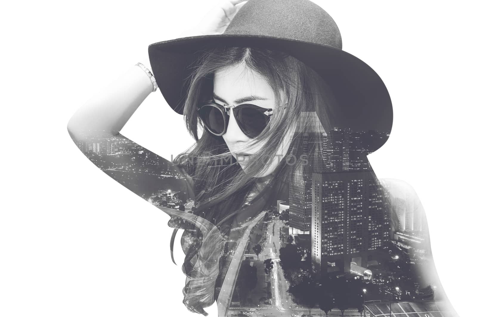 Double exposure,Beautiful girl and cityscape. by gutarphotoghaphy