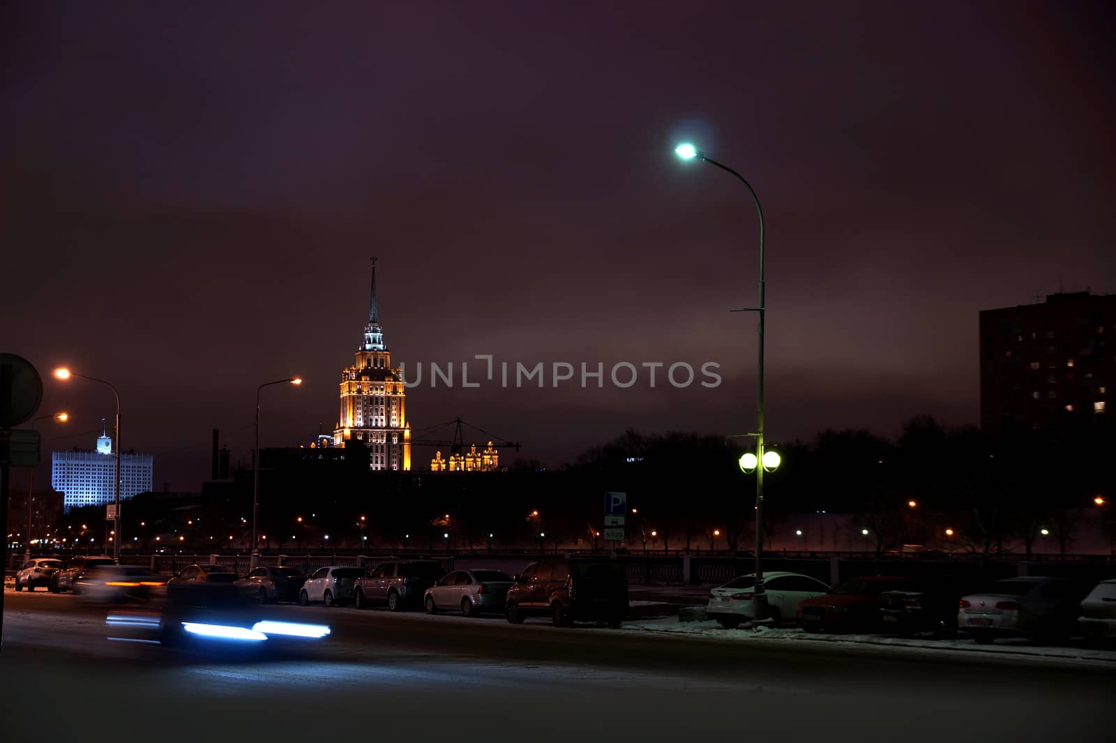 Night landscape overlooking the Moscow skyscraper by Vadimdem