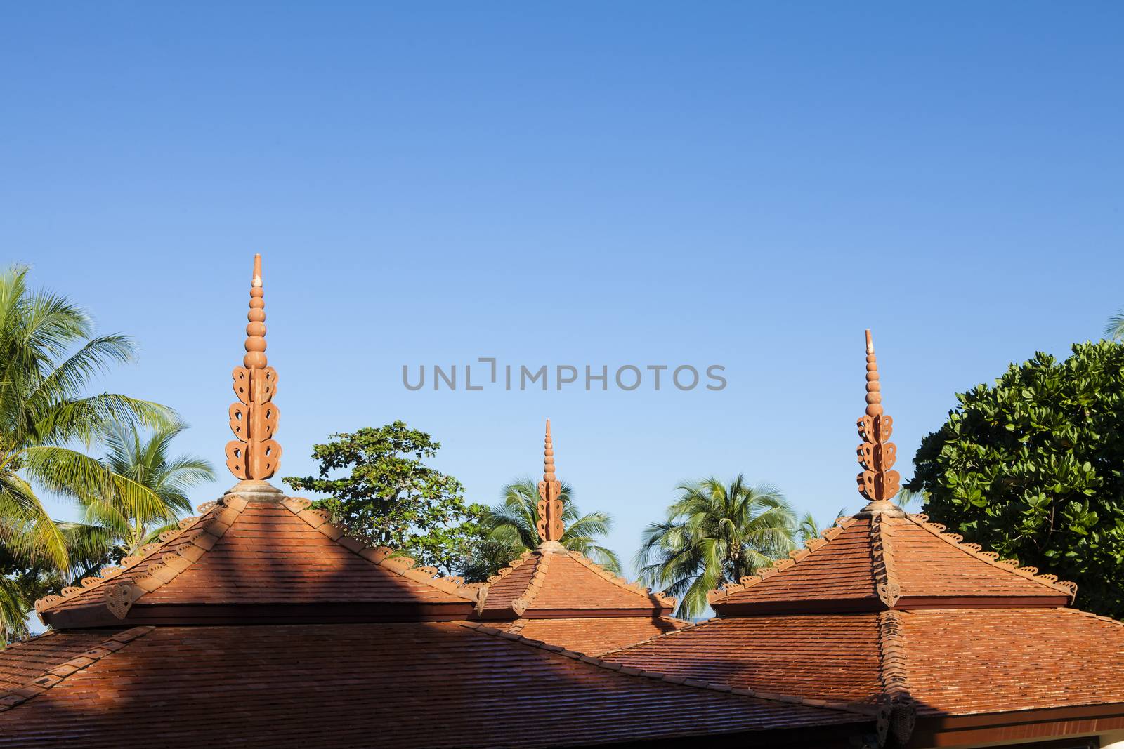 Beautiful orange roof,Construction of modern Thai House.