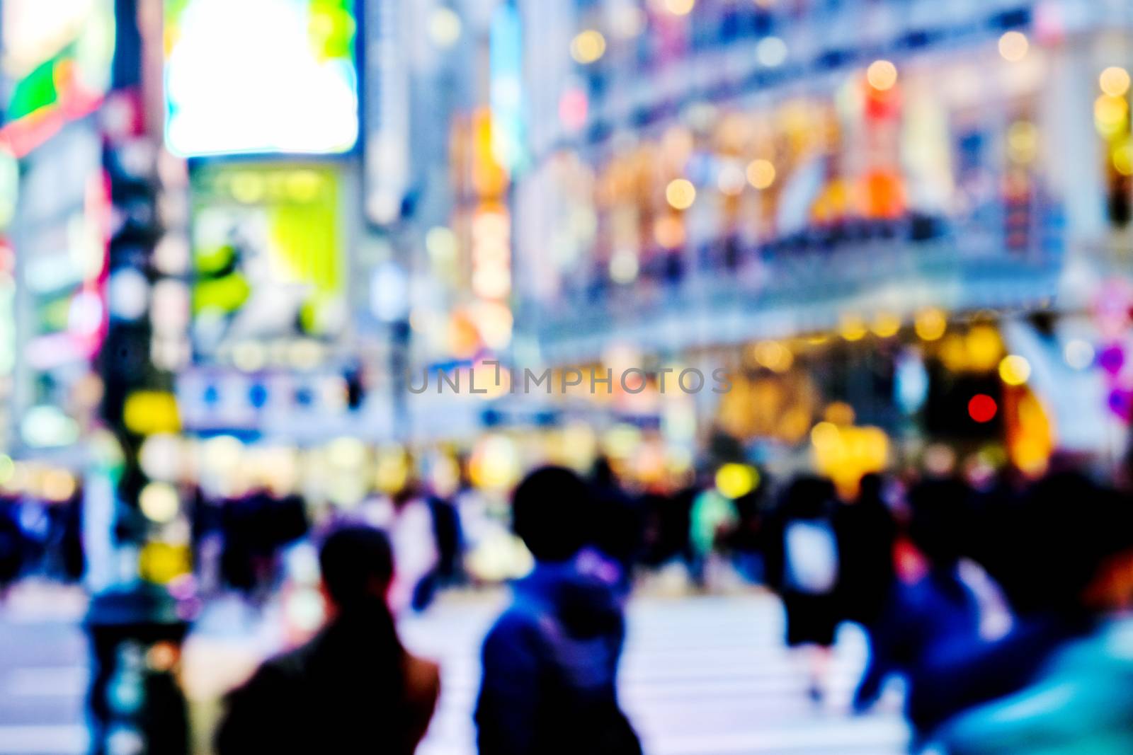 Out of focus colorful lights in Tokyo street at night, Shibuya, Tokyo Japan