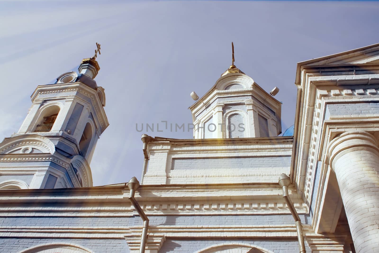 The magic church. Composition of the church and the rays. Architecture