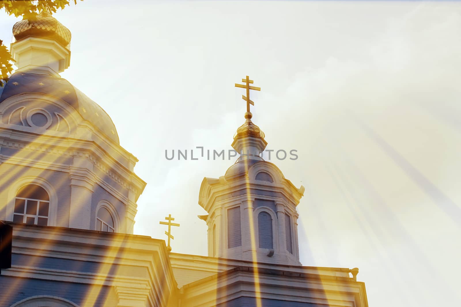 The magic church. Composition of the church and the rays. Architecture