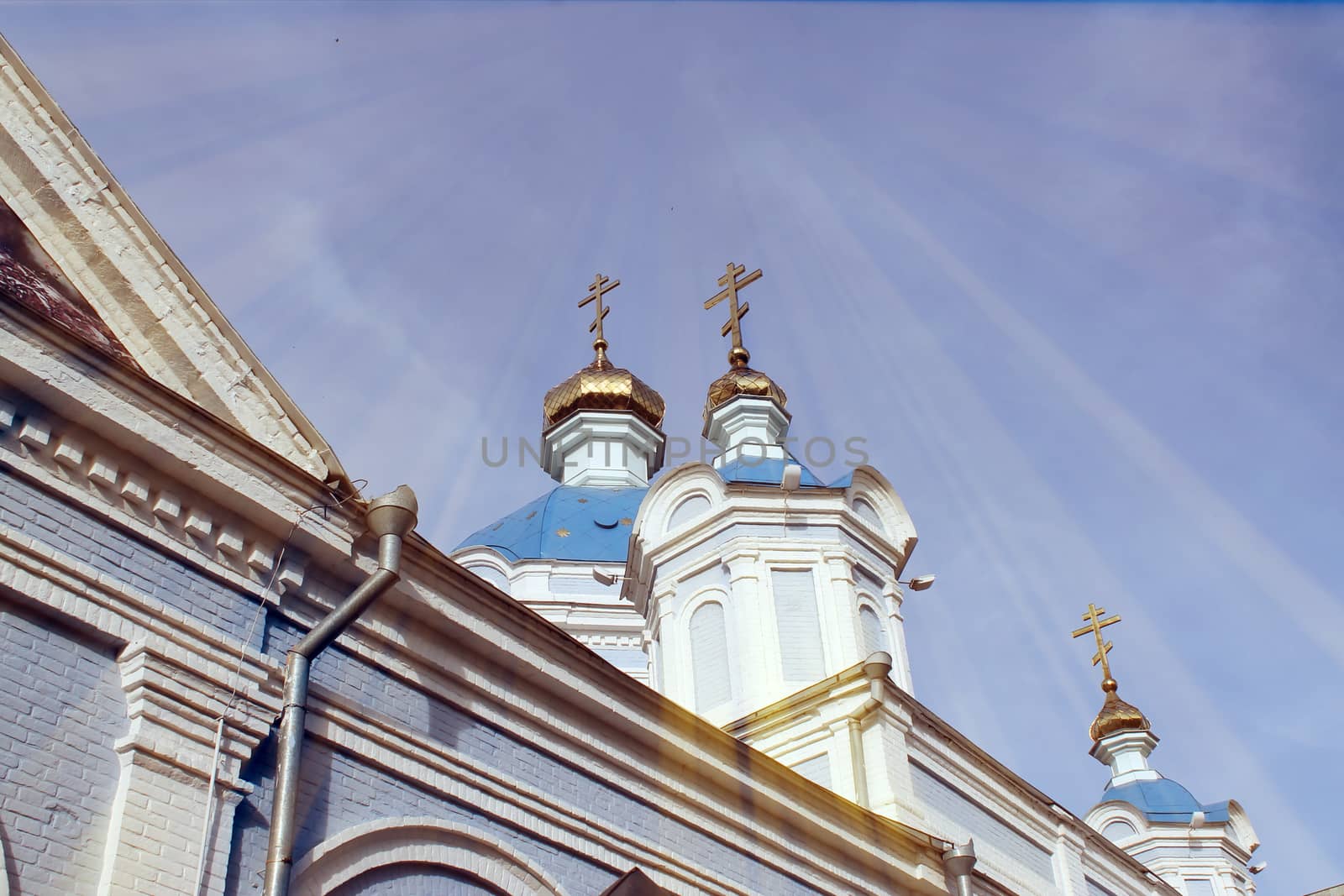 The magic church. Composition of the church and the rays. Architecture