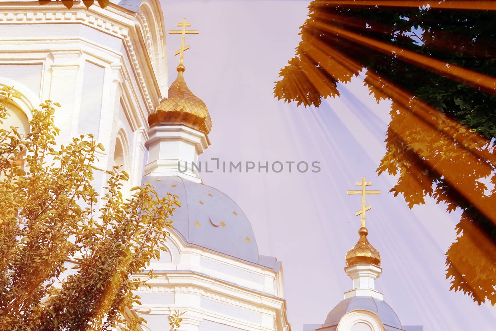 The magic church. Composition of the church and the rays. Architecture