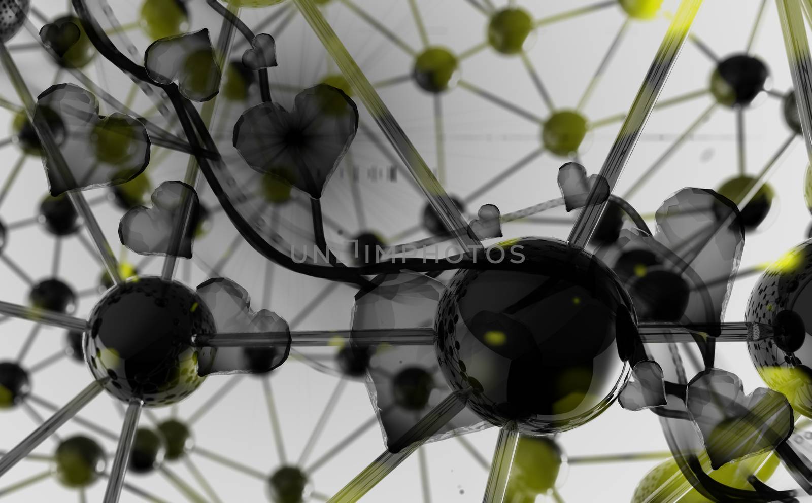 Molecular geometric chaos abstract structure. Science technology network connection hi-tech background with copyspace 3d rendering.