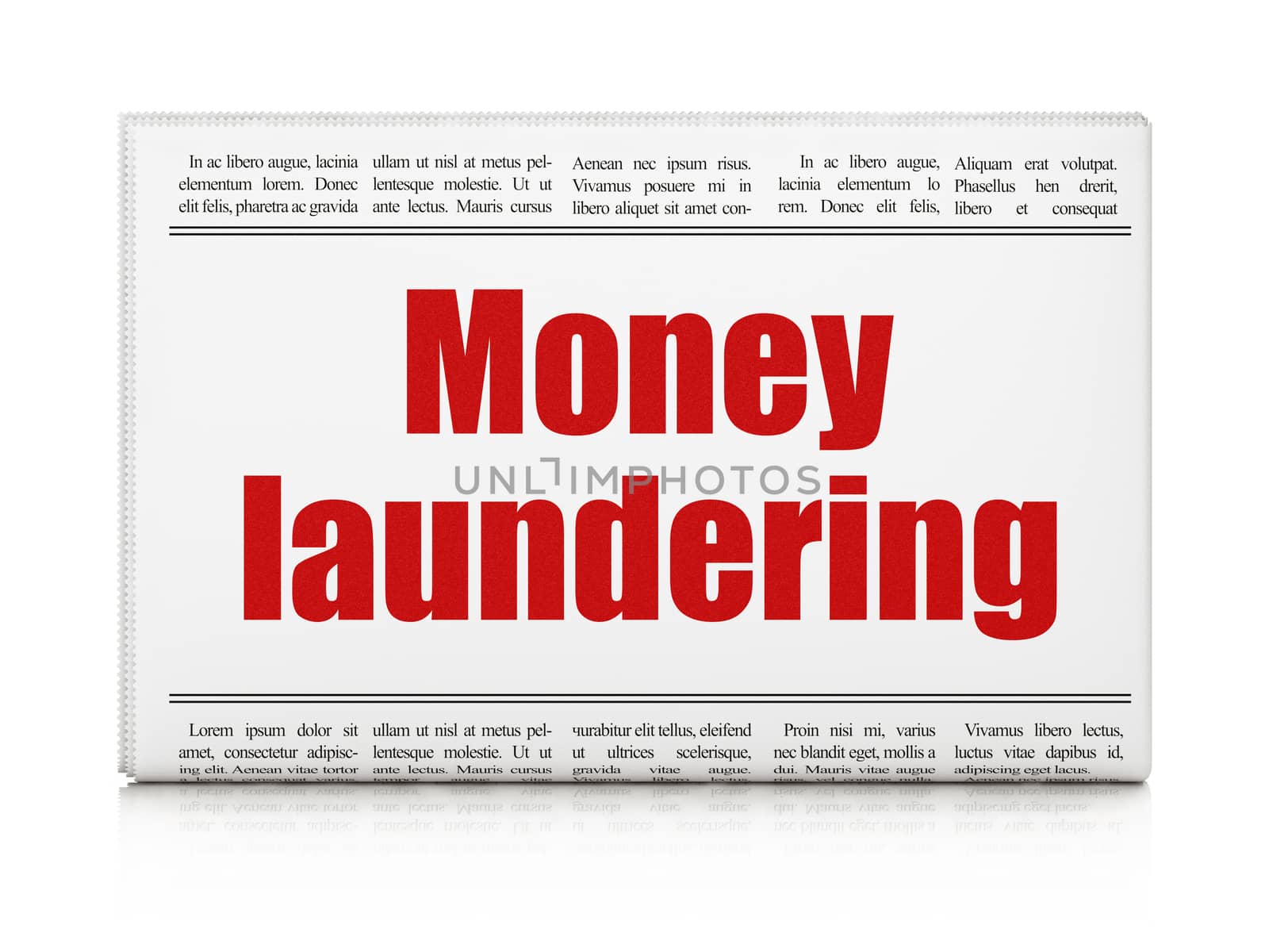 Currency concept: newspaper headline Money Laundering on White background, 3D rendering