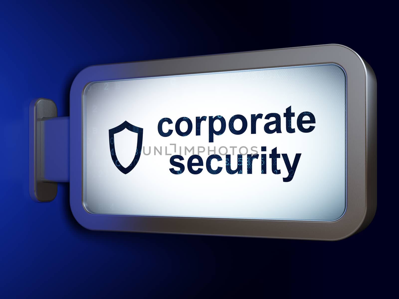 Security concept: Corporate Security and Contoured Shield on advertising billboard background, 3D rendering
