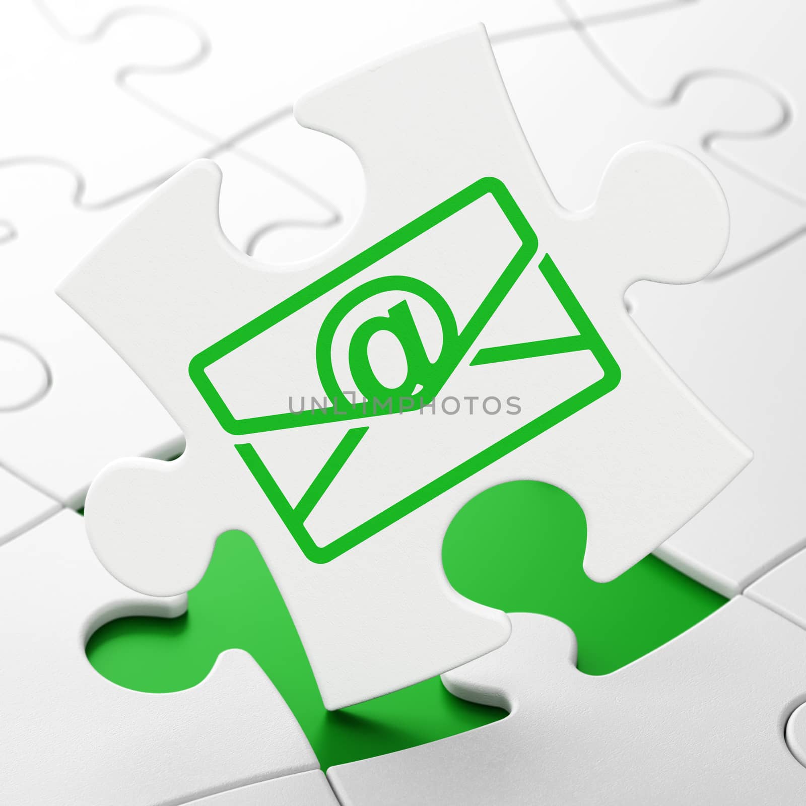 Business concept: Email on White puzzle pieces background, 3D rendering