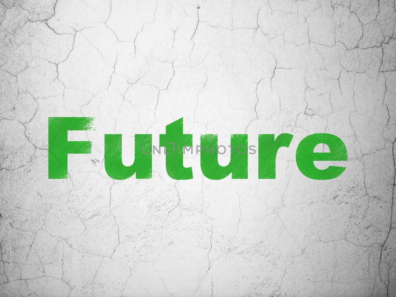 Time concept: Green Future on textured concrete wall background