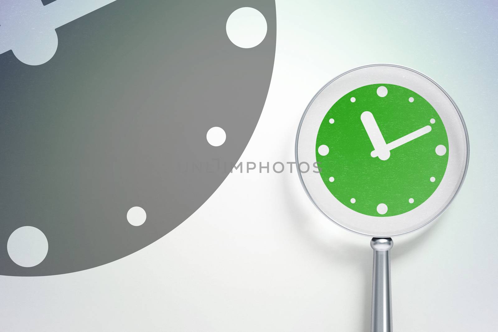 Timeline concept:  Clock with optical glass on digital background by maxkabakov