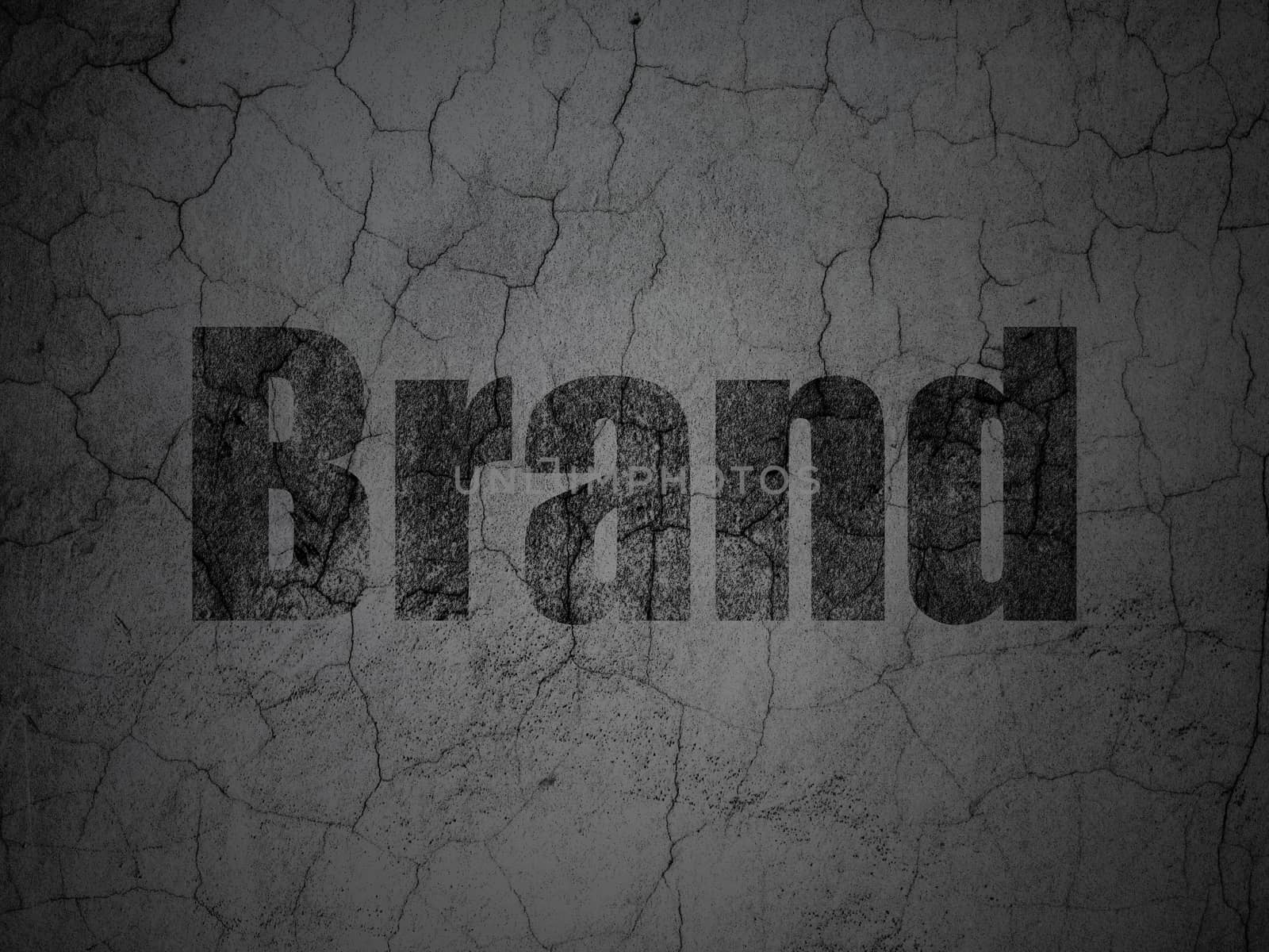 Advertising concept: Black Brand on grunge textured concrete wall background