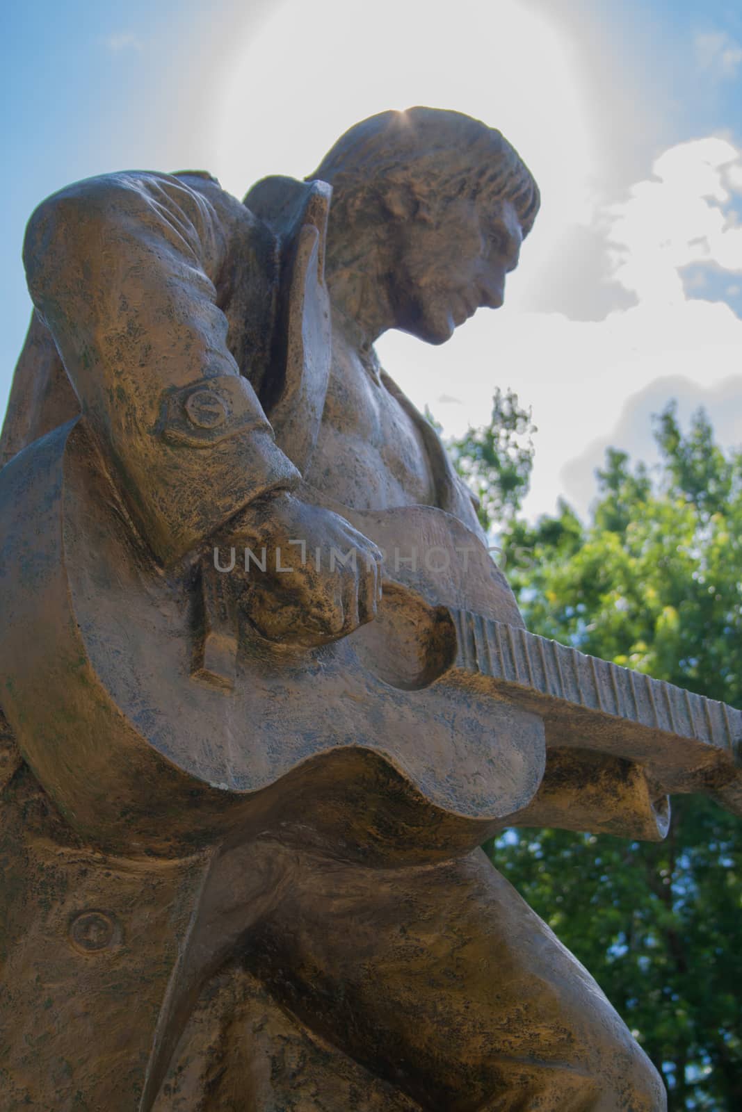 Monument to Vladimir Vysotsky with a guitar in the city of Volzhsky