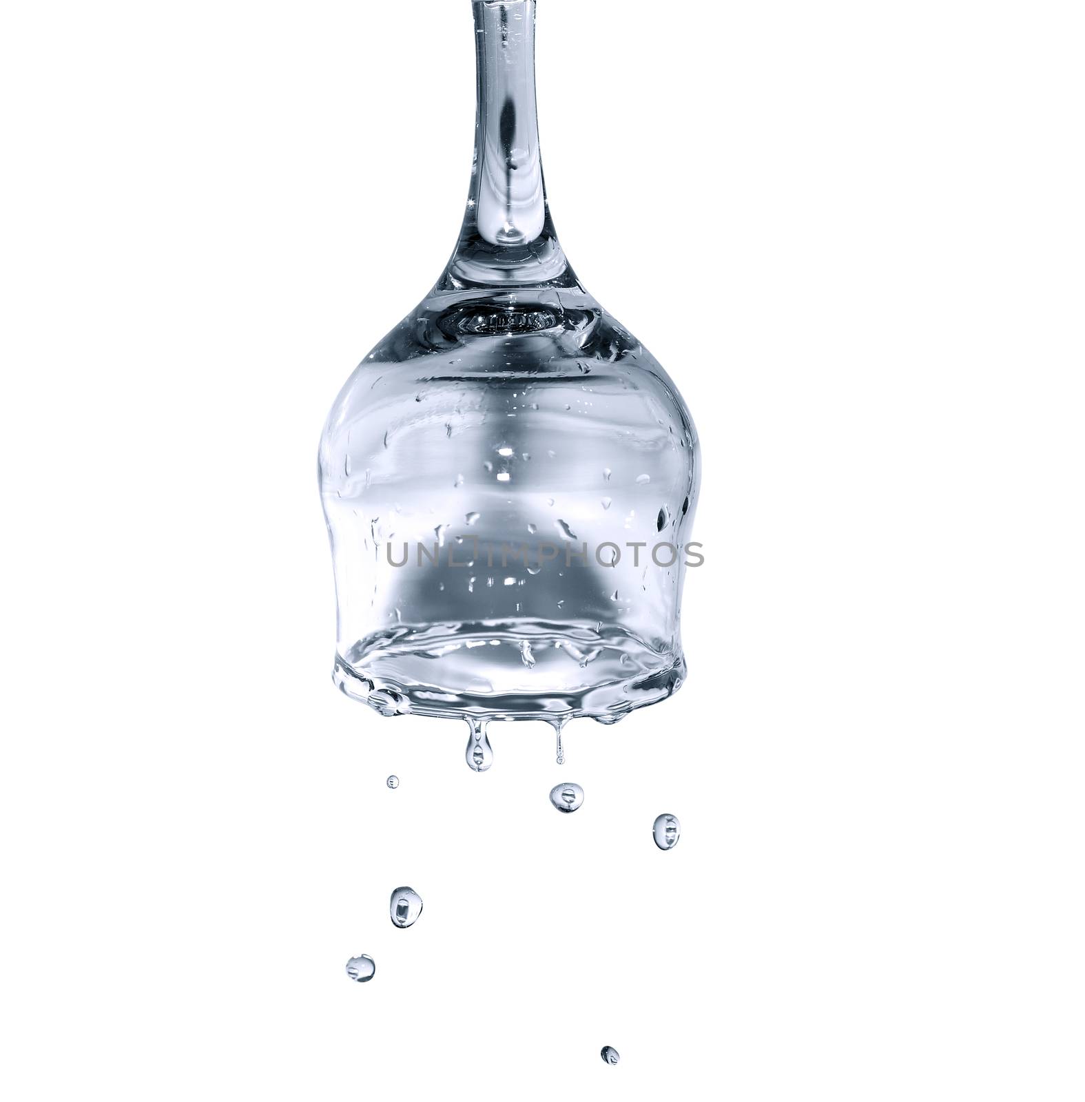 Clean wet wineglass with drops on white background. Isolated with clipping path
