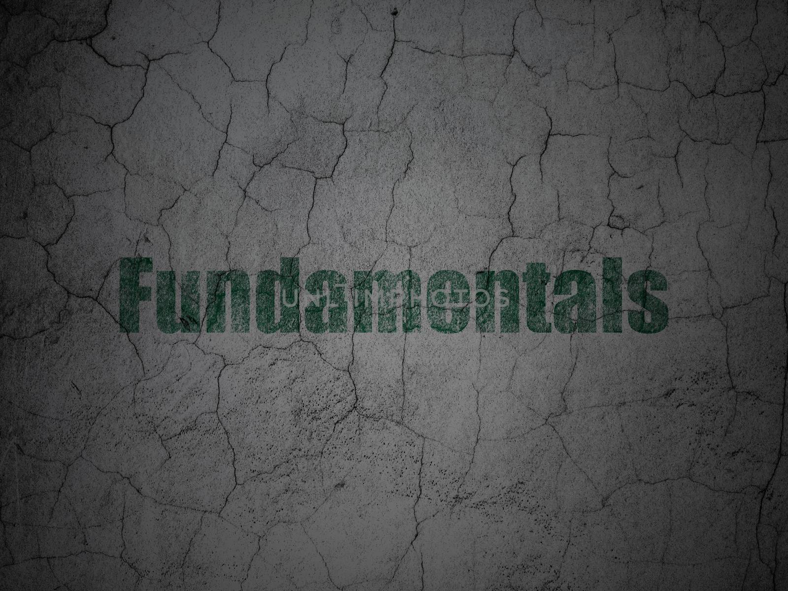Science concept: Green Fundamentals on grunge textured concrete wall background
