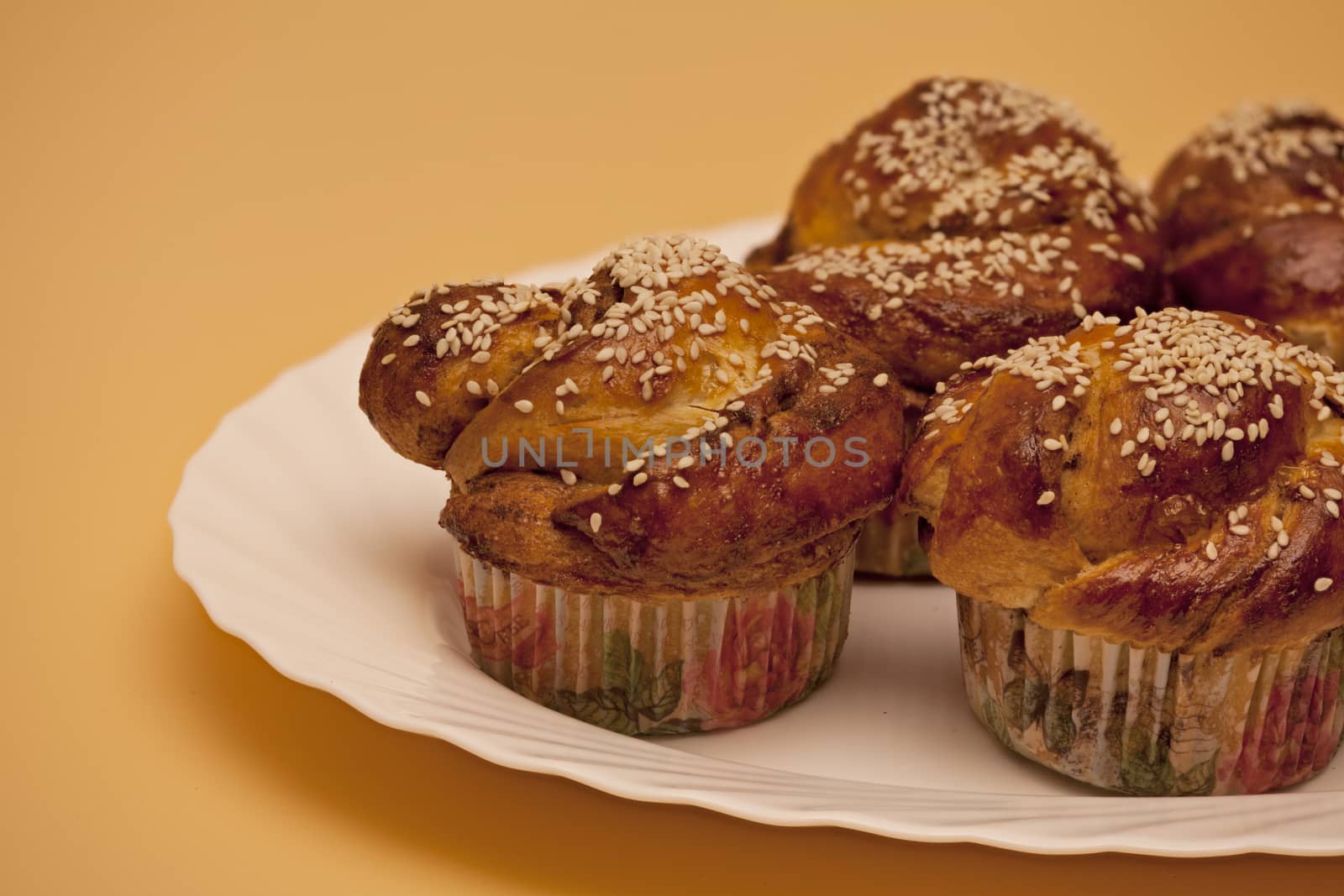 Sweet homemade Ruddy cakes with sesame seeds 