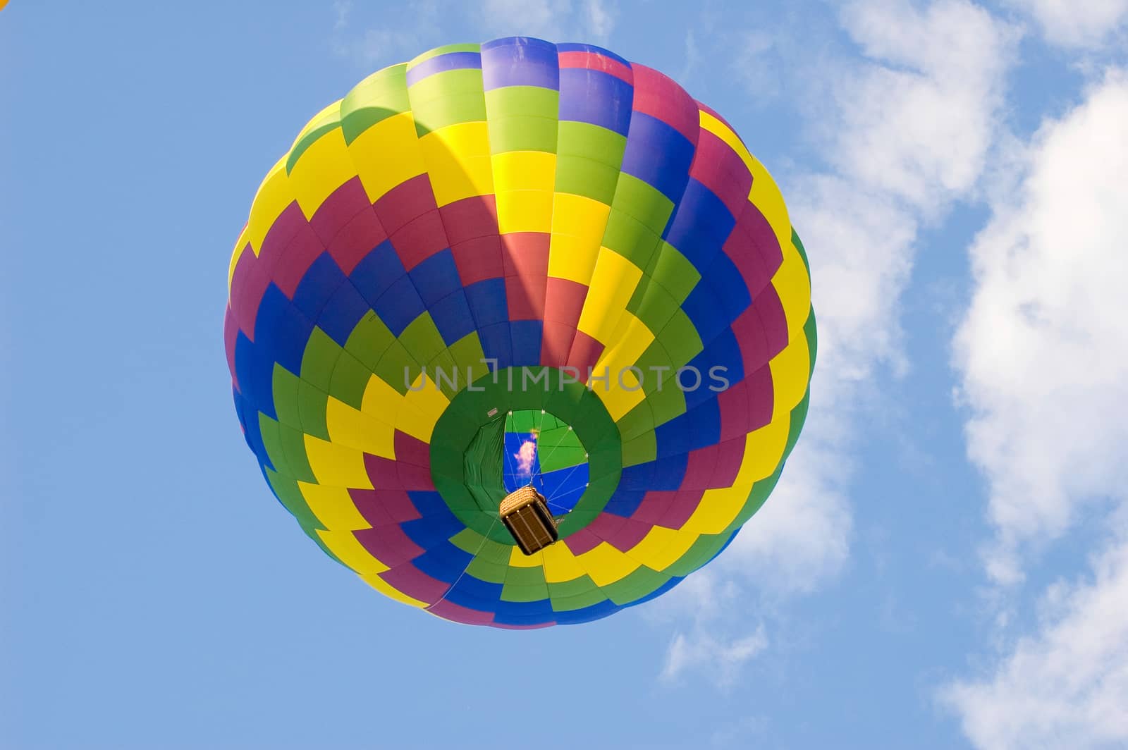 Hot air balloon soaring higher by inflating with heated air