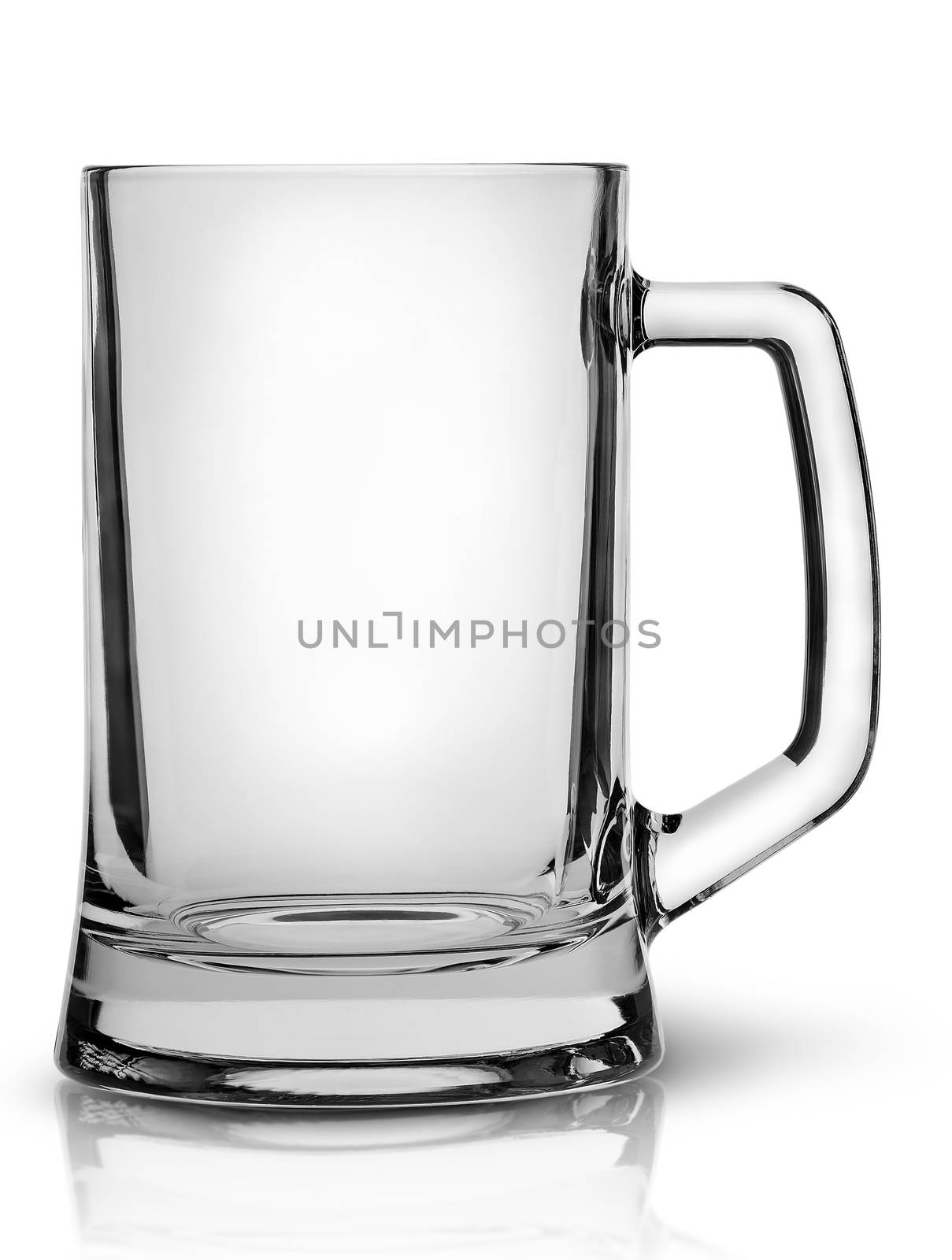 In front empty beer mug isolated on white background