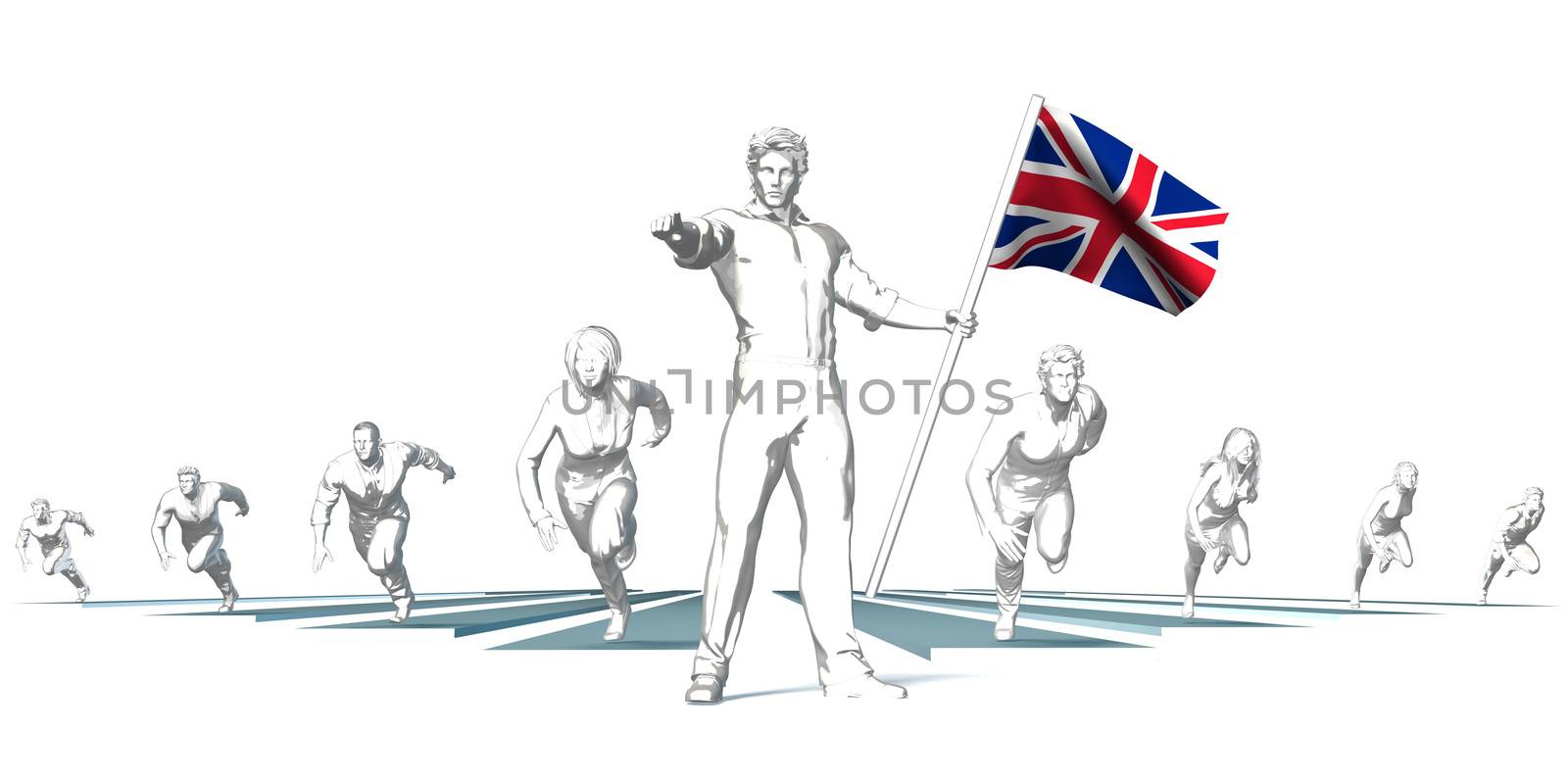 United kingdom Racing to the Future with Man Holding Flag