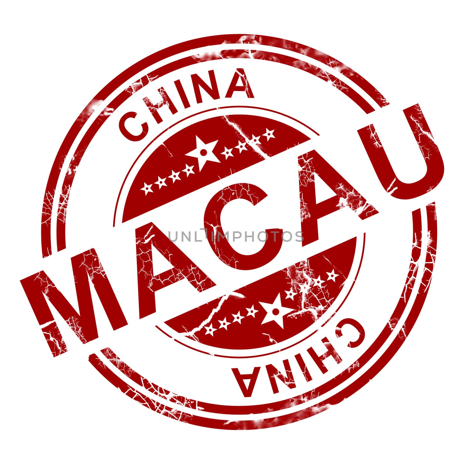 Red Macau stamp with white background, 3D rendering