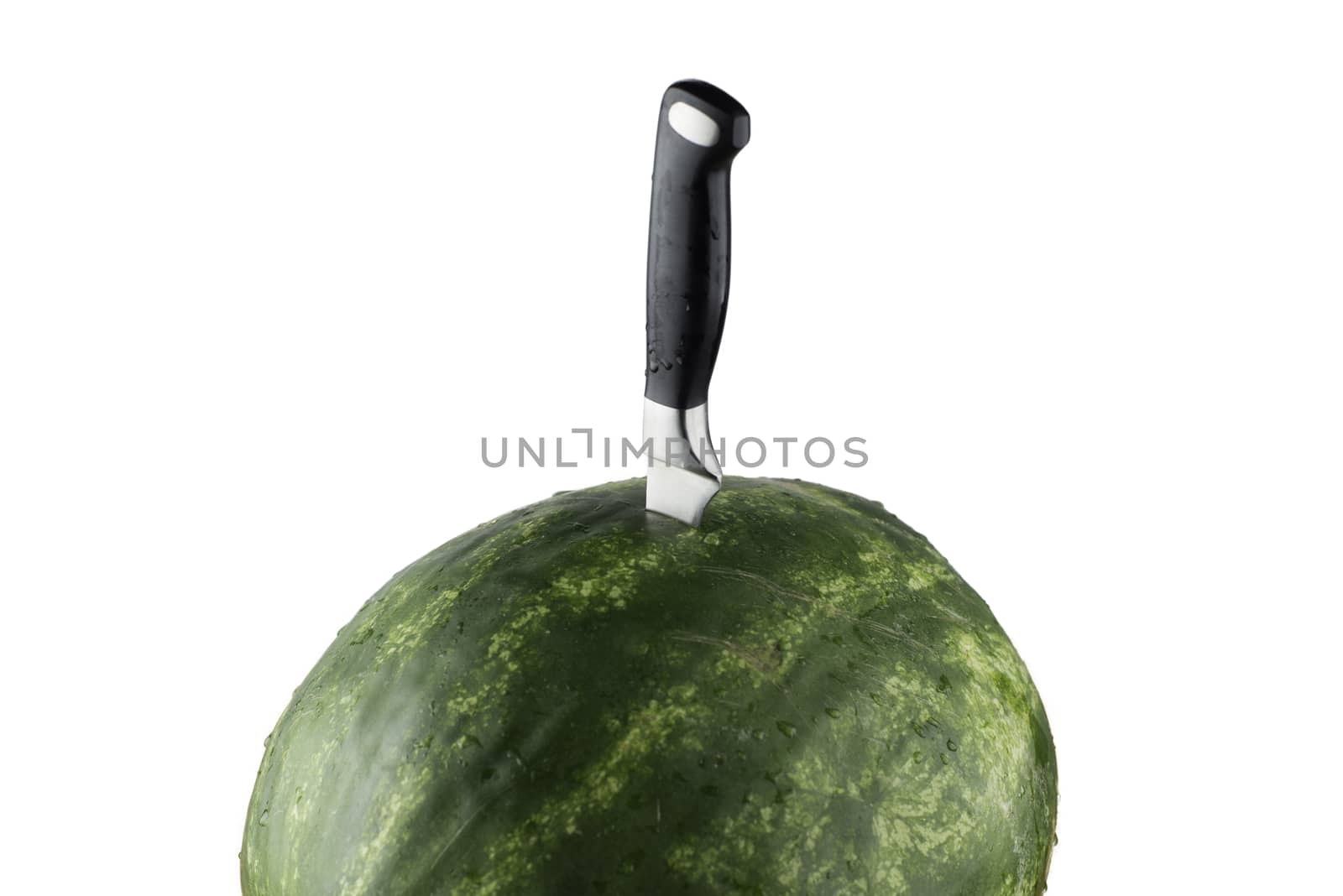 isolated Riped watermelon with knife and white background by skrotov