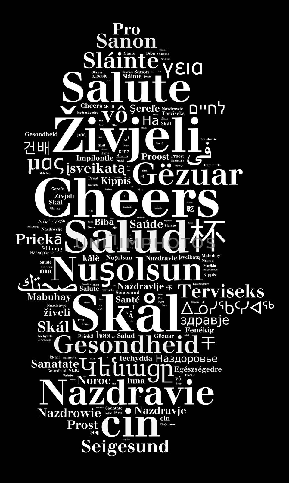Word Cheers in different languages word cloud concept